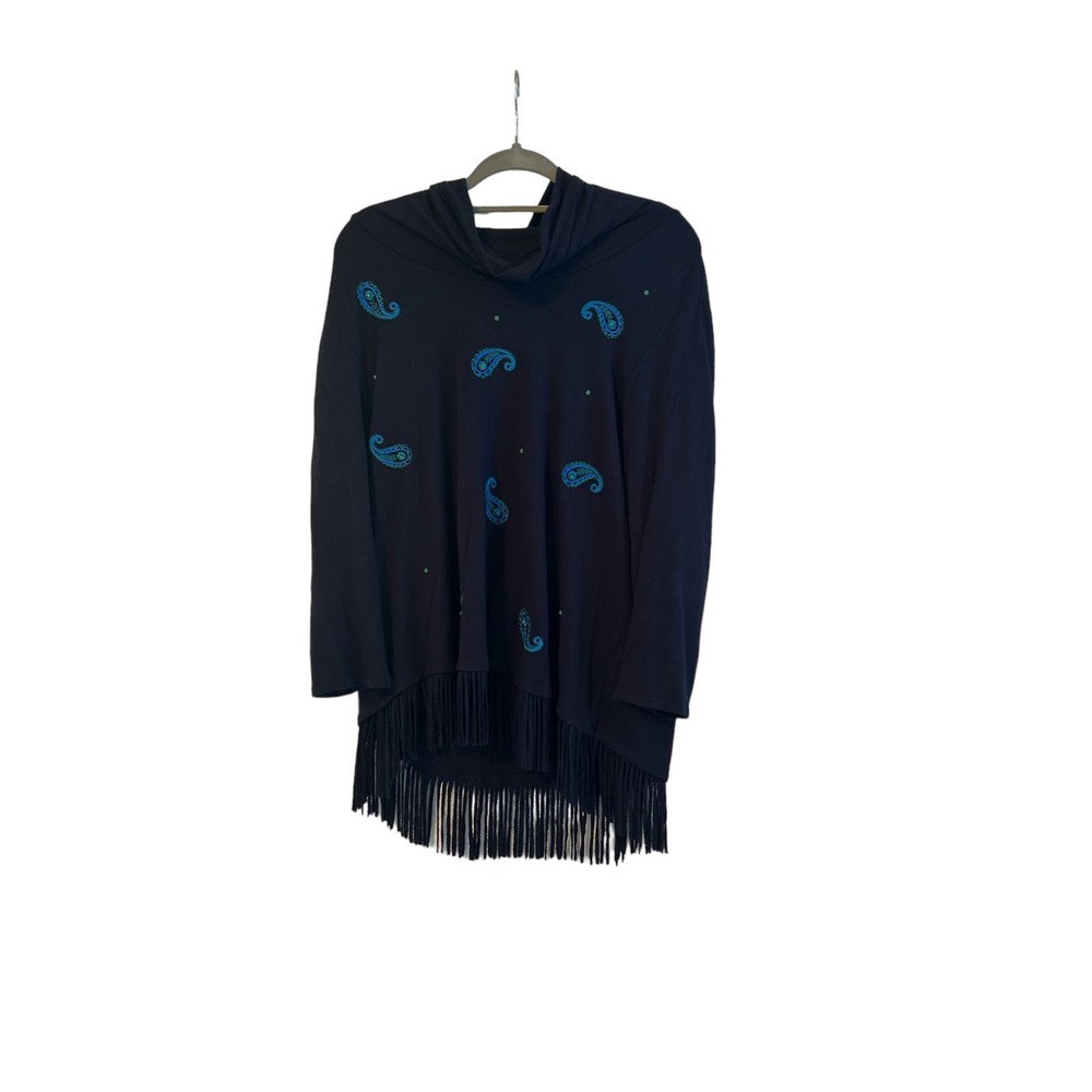 Ruby Rd. Retro Cowl Neck Fringed Sweater W/ Paisl… - image 1